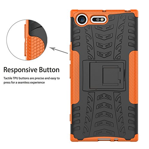 MAMA MOUTH Sony Xperia XZ Premium Funda, Heavy Duty Silicona híbrida con Soporte Cáscara de Cubierta Protectora de Doble Capa Funda Caso para Sony Xperia XZ Premium Smartphone,Naranja