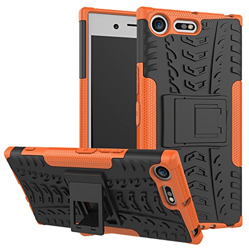 MAMA MOUTH Sony Xperia XZ Premium Funda, Heavy Duty Silicona híbrida con Soporte Cáscara de Cubierta Protectora de Doble Capa Funda Caso para Sony Xperia XZ Premium Smartphone,Naranja