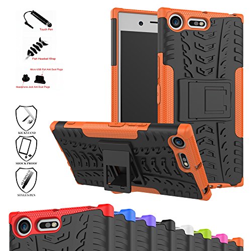 MAMA MOUTH Sony Xperia XZ Premium Funda, Heavy Duty Silicona híbrida con Soporte Cáscara de Cubierta Protectora de Doble Capa Funda Caso para Sony Xperia XZ Premium Smartphone,Naranja