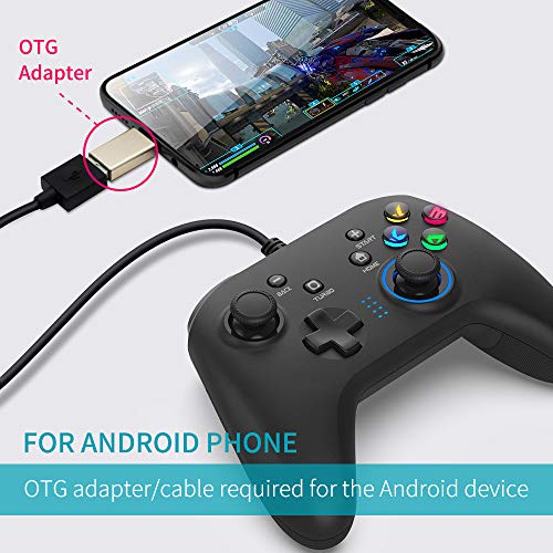 Mando de Juegos con Cable, Joystick Gamepad Doble Vibración, Controlador de Juegos PC Compatible PS3, Switch, PC Windows 10/8/7, Portátil, TV Box, Teléfonos Móviles Android, Cable USB de 6.5 pies