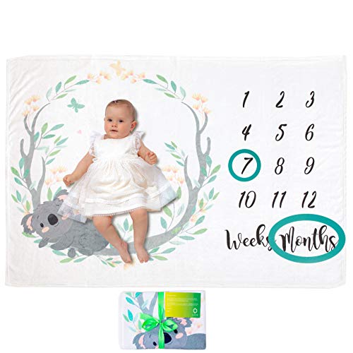 Manta Mensual De Hito Para Bebé, Unisex | Manta Mensual De Bebé Para Fotos | Regalos Personalizados Para Futuras Mamás | Registra Su Edad Y Crecimiento | Suave, Gruesa Y Grande