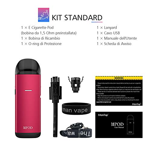 Manvap® Mr Pod Vaper Cigarros Electronicos 12W Contiene Atomizador 750 mAh Batería recargable Todo en uno Portátil Vape Pen Kits de inicio Vape, sin Nicotina（Rojo） … (Rojo)