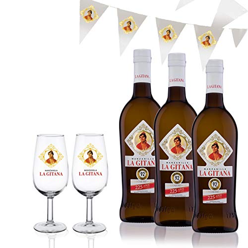 Manzanilla La Gitana - Pack 3 Botellas 37,5 Cl. + 2 Catavinos + Banderines