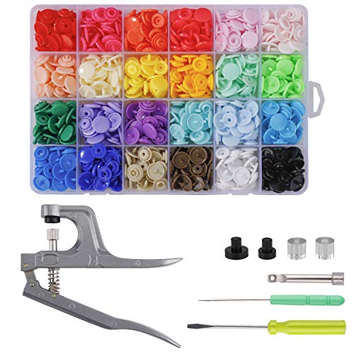 MaoXinTek Botones de Presion 24 Colores T5 Botones Snaps Plastico con Alicates de Presión para DIY De Coser 240 Set