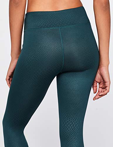 Marca Amazon - AURIQUE Leggings de Deporte con Textura Piel de Serpiente Mujer, Azul (Teal Teal), 40, Label:M