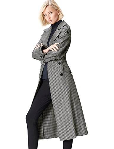 Marca Amazon - find. Gabardina Oversized de Cuadros para Mujer, Gris (Grey), 42, Label: L