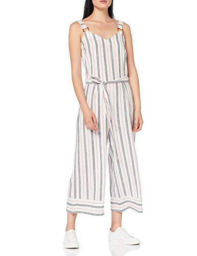 Marca Amazon - find. Mono de Lino de Verano Mujer, Multicolor (RED/ BLUE STRIPE), 42, Label: L