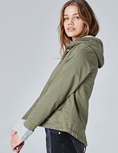 Marca Amazon - find. Parka Corta Mujer, Verde (Light Khaki), 36, Label: XS