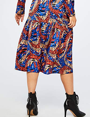 Marca Amazon - find.. Retro Print Dress, Vestido de Fiesta para Mujer, Azul (Retro Print), 40, Label: M