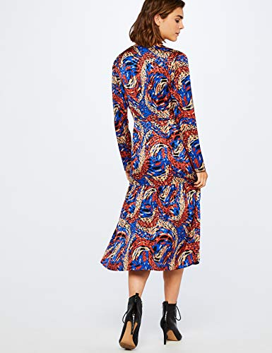 Marca Amazon - find.. Retro Print Dress, Vestido de Fiesta para Mujer, Azul (Retro Print), 40, Label: M