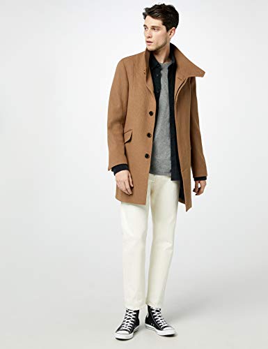 Marca Amazon - find. Wool Mix Funnel Neck Abrigo Hombre, Marrón (Camel), XXL, Label: XXL