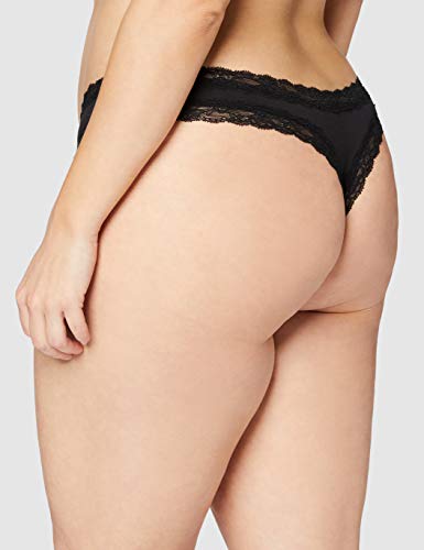 Marca Amazon - IRIS & LILLY Tanga Body Natural Mujer, Pack de 5, Negro (Black), S