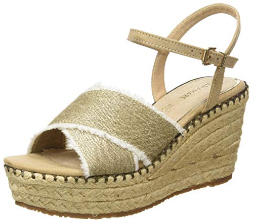 Mariamare 67689, Sandalias con Plataforma para Mujer, Dorado (Canvasmetal Champagne/Afelpado Camel C49355), 38 EU