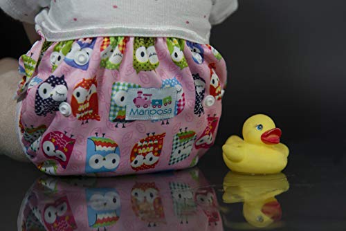 MARIPOSA | Bañador Pañal Bebé - Reutilizable Lavable y Ajustable - Pañales de Natación para Piscina y Mar para Niña de 0 a 2 Años - 2 pañales con funda impermeable (animales y mono)