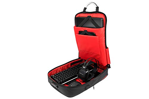 Mars Gaming MB2 - Mochila-Maletín Gaming (Impermeable, candado TSA, hasta 17,3 Pulgadas, Puerto Externo USB, Anti robos, asa de Aluminio) Color Negro y Rojo