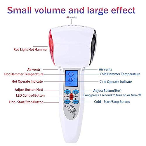 Martillo caliente y frío Hielo Fuego Cabezas dobles Instrumento de masaje de vibración, Máquina de belleza para rejuvenecimiento de la piel Antiarrugas Antienvejecimiento, Elimina las ojeras