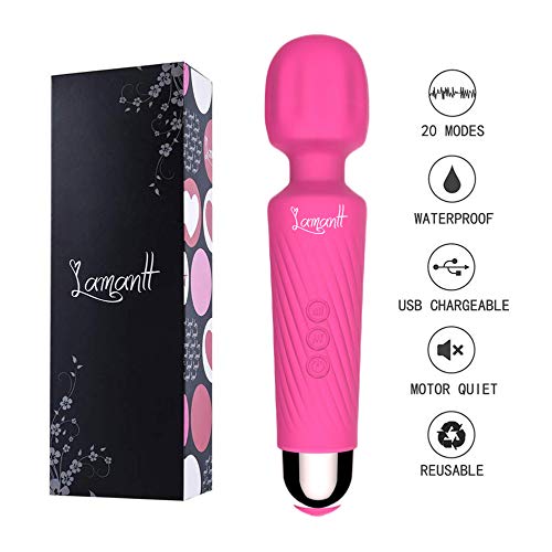 Masajeador de Mano Inalámbrico, Impermeable Portátil Magic Wand Massager USB Recargable Masajeador Eléctrico de Masaje Con 20 patrones de vibración y 8 velocidades Alivio Dolor Muscular para Mujer