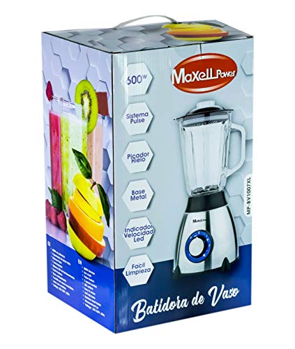 MAXELLPOWER BATIDORA DE Vaso ELECTRICA 600W Base Acero Inoxidable Jarra Cristal Calidad