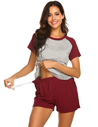 MAXMODA Ropa Premamá Lactancia Pijama Conjunto Maternidad El Verano Pijama Premamá Embarazo Rojo Vino