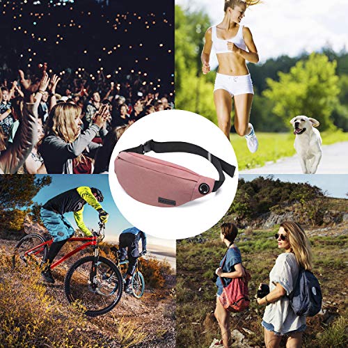 MAXTOP Fanny Pack - Riñonera Unisex con Conector para Auriculares y 3 Bolsillos con Cremallera, cinturón Ajustable, Bolsa para Entrenamiento al Aire Libre, Viajes, Casual, Correr, Senderismo (Rosado)