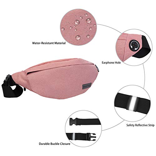 MAXTOP Fanny Pack - Riñonera Unisex con Conector para Auriculares y 3 Bolsillos con Cremallera, cinturón Ajustable, Bolsa para Entrenamiento al Aire Libre, Viajes, Casual, Correr, Senderismo (Rosado)