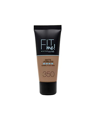 Maybelline New York - Fit Me, Base de Maquillaje Mate Afina Poros, Tono 350 Caramel - 30 ml