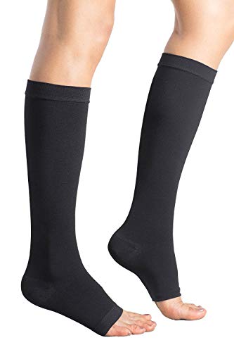 +MD Medias calcetines de compresión, Medias a la rodilla de prevención punta abierta compresión graduada 23-32 mmHg para Venas Varicosas, Edema, Venas Arácnidas BlackS