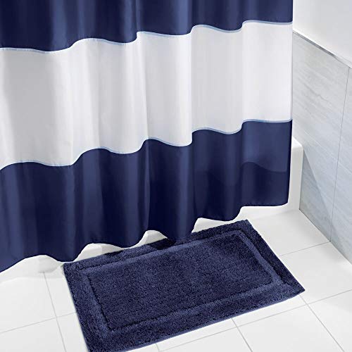 mDesign Cortina de Ducha con Estampado en Bandas horizontales - Accesorio de baño con Medidas de 183 cm x 183 cm - Cortinas de baño Durabilidad - Color: Azul Marino/Blanco