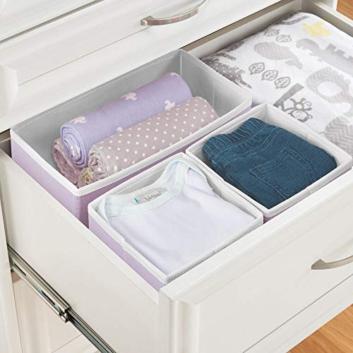 mDesign Juego de 6 Cajas organizadoras – Cestas de Tela Transpirable para Ropa Interior, Leggings, etc. – Versátiles organizadores de cajones para Dormitorio o habitación Infantil – Lila/Blanco