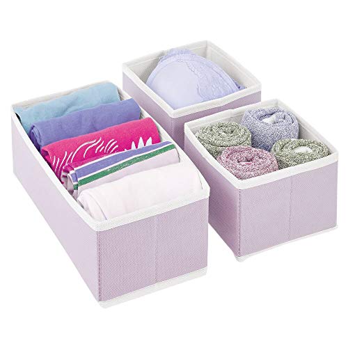 mDesign Juego de 6 Cajas organizadoras – Cestas de Tela Transpirable para Ropa Interior, Leggings, etc. – Versátiles organizadores de cajones para Dormitorio o habitación Infantil – Lila/Blanco