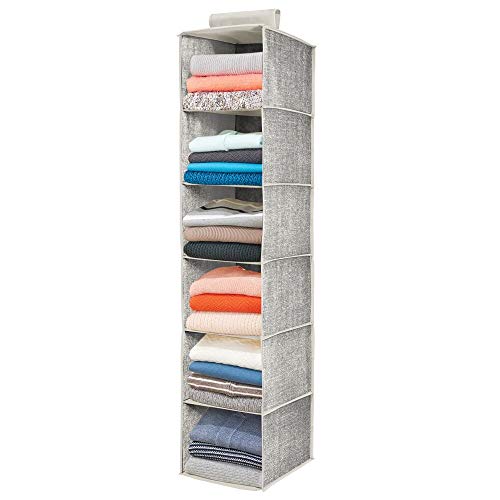 mDesign Organizador de armario colgante de fibra sintética – Práctico colgador de armario con seis estantes de tela para el dormitorio – Con múltiples usos, ideal para organizar armarios – negro