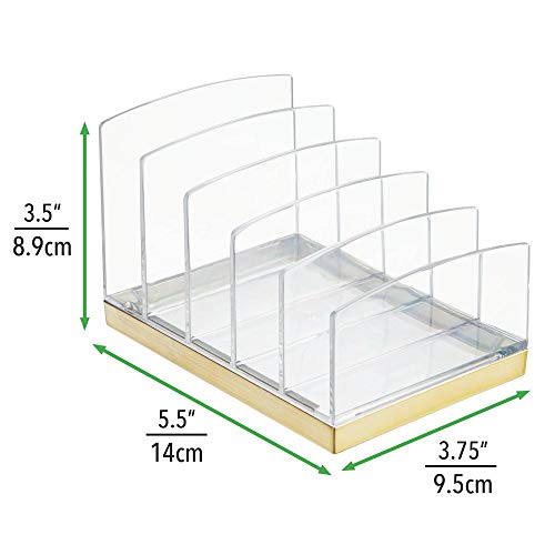 mDesign Organizador de maquillaje en plástico – Clasificador con 5 compartimentos para organizar maquillaje – Bandeja organizadora para lavabo, tocador o armario – transparente/dorado latón