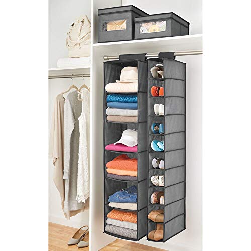 mDesign Organizador de zapatos para armario – Muebles zapateros para colgar con 10 compartimentos – Estanterías para zapatos, bolsos o carteras para ahorrar espacio – gris y negro