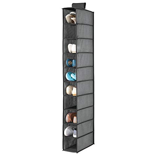 mDesign Organizador de zapatos para armario – Muebles zapateros para colgar con 10 compartimentos – Estanterías para zapatos, bolsos o carteras para ahorrar espacio – gris y negro