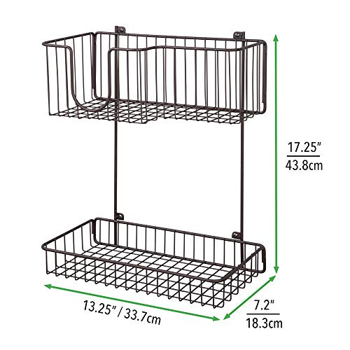 mDesign Soporte de pared para plancha de ropa – Estante metálico para guardar la plancha, los accesorios de planchado, etc. – Compacto colgador de pared para el lavadero – color bronce