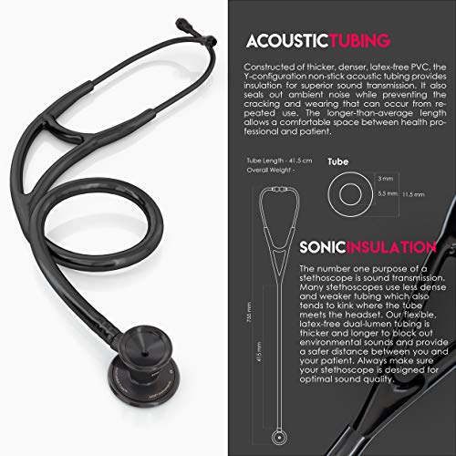 MDF Classic Cardiology MDF797-BO - Estetoscopio de doble cabeza con membrana y auricular de acero inoxidable, Todo Negro