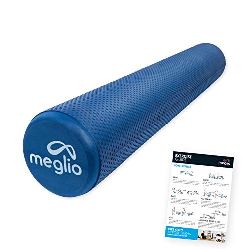 MEGLIO Rodillo de Masaje de Alta Densidad (90cm). Ideal para Masajes y Liberación Miofascial Fitness, Yoga, Pilates. Color Azul con guía de Ejercicio Gratis