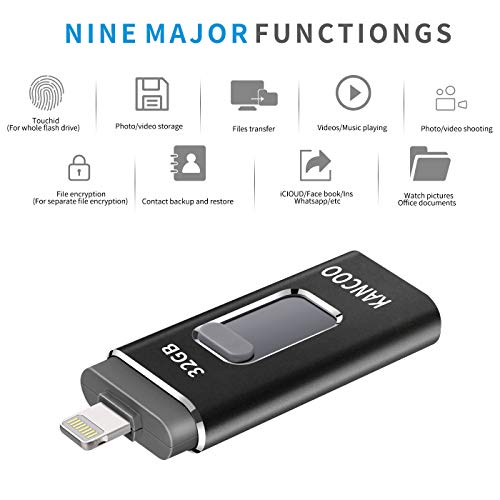 Memoria USB 3.0 32GB para iPhone y iPad OTG [4 en 1] Pendrive Memoria Flash USB Compatible con USB C/Android/PC/iOS13/ Macbook - Negro