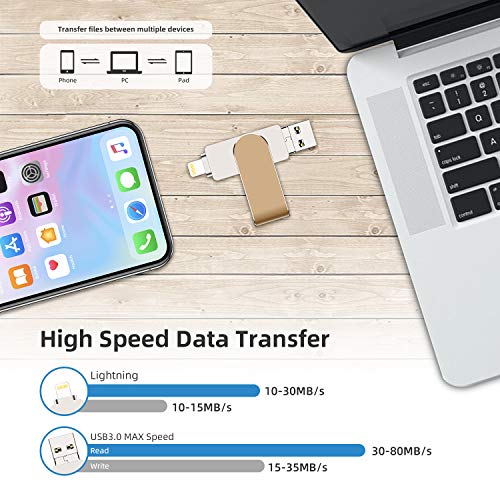 Memoria USB para iPhone 128 GB ,Qarunt 4 en 1 USB 3.0 OTG Pendrive Memory Stick Externa para Tipo C USB C iPad Android Laptops Smartphone Macbook iOS