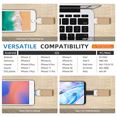 Memoria USB para iPhone 128 GB ,Qarunt 4 en 1 USB 3.0 OTG Pendrive Memory Stick Externa para Tipo C USB C iPad Android Laptops Smartphone Macbook iOS