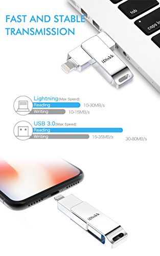 Memoria USB para iPhone y iPad [Certificado MFi] iDiskk 64GB iPhone Pendrive Memoria Flash USB Compatible con iPad iOS13 PC Macbook