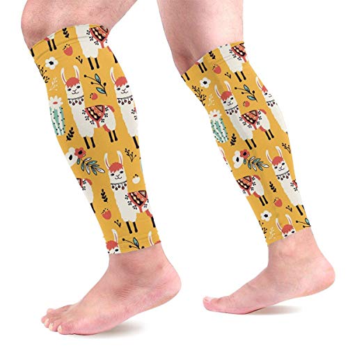 Men Women Lovely Llamas Flowers Calf Compression Sleeve Fashion Leg Support Calf Guards Sleeves Calf Pain Relief for Running