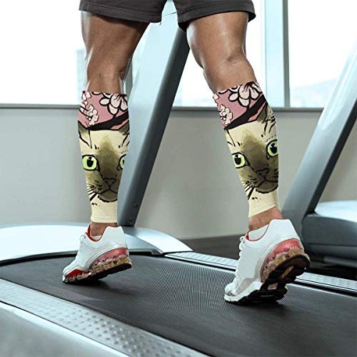 Men Women Sakura Siamese Kitten Calf Compression Sleeve Colored Leg Support Calf Guards Sleeves Calf Pain Relief for Running