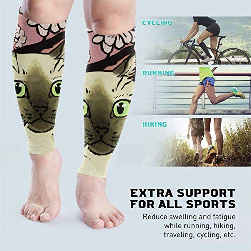 Men Women Sakura Siamese Kitten Calf Compression Sleeve Colored Leg Support Calf Guards Sleeves Calf Pain Relief for Running