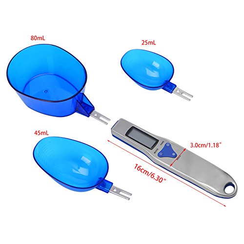 Mengshen Bascula Cocina Alimentos Digital con 3 cucharas medidoras Pesaje y líquido seco Ingrediente Leche Té Harina Medicina Escala de miligramos de Pantalla LCD portátil de 1.1 LB / 500 g (0.1 g)