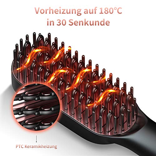 MENNYO Cepillo Alisador 3 Posiciones De Temperatura Plancha De Pelo 30 Segundos Ptc Calefacción Cerámica Apagado Automático Cepillo De Pelo Con Guantes Antiestáticos Resistentes Al CalorYDoble Voltaje