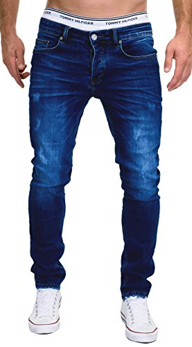 Merish 9148-2100 - Pantalones vaqueros, diseño ajustado, para hombre 9148 azul oscuro. 34W x 32L