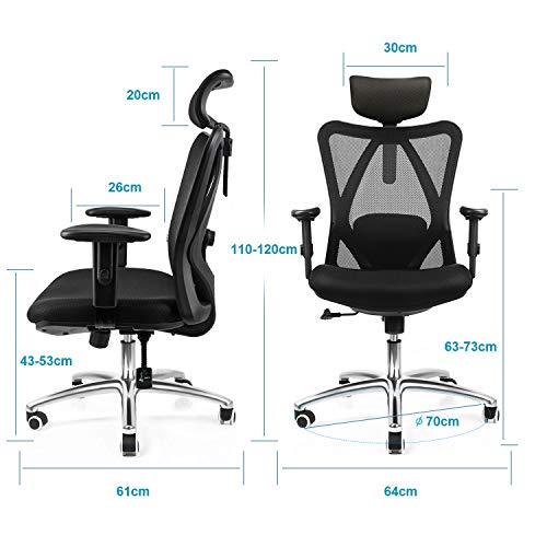 mfavour Silla de Oficina, Silla de Oficina Ergonómica,Silla de Escritorio para Ordenador,Silla giratoria con reposacabezas y reposabrazos Ajustables,Carga máxima 150 kg