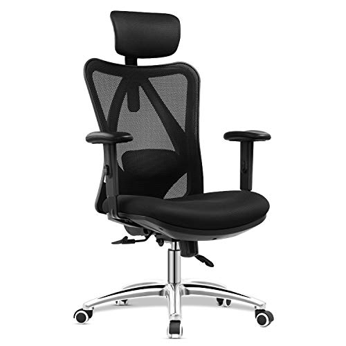 mfavour Silla de Oficina, Silla de Oficina Ergonómica,Silla de Escritorio para Ordenador,Silla giratoria con reposacabezas y reposabrazos Ajustables,Carga máxima 150 kg