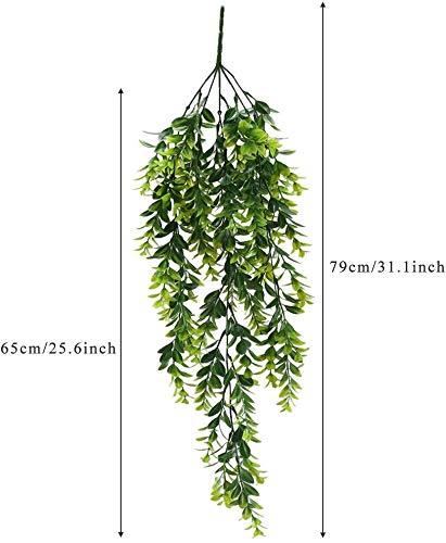 MIHOUNION Falso colgante de plantas 2PCS Plástico falso que cuelga el verdor Planta de la hoja UV Cortijo Plantas artificiales de Cubierta para la en el hogar Estantería Pared Interior Exterior